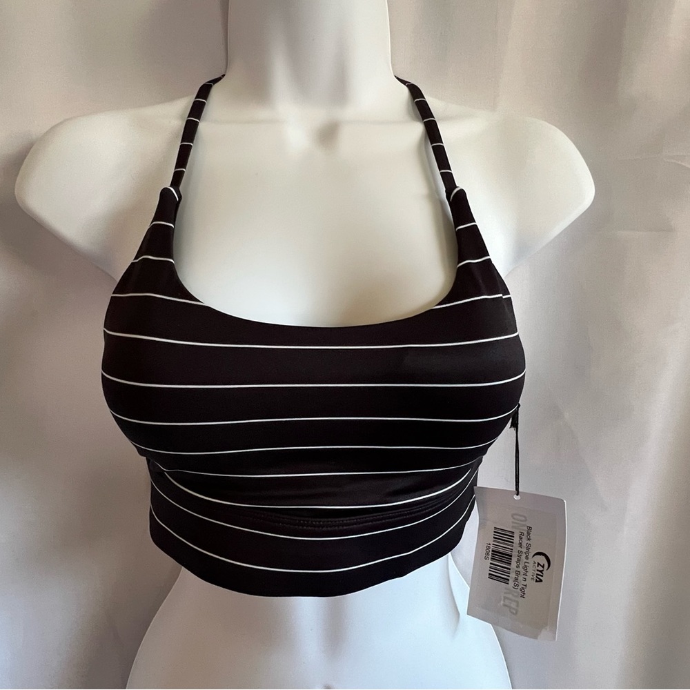 ZYIA Active NEW Black Stripe Light n Tight Racer Straps Bra Size S